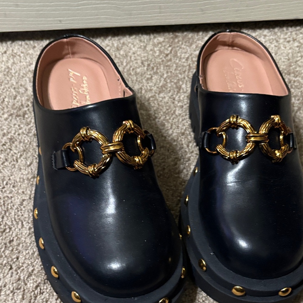 Circus by Sam Edelman Black Mules with Gold Details